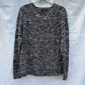Land’s End Women’s Drifter Crewneck Sweater 100% Cotton Marled Black/White Large